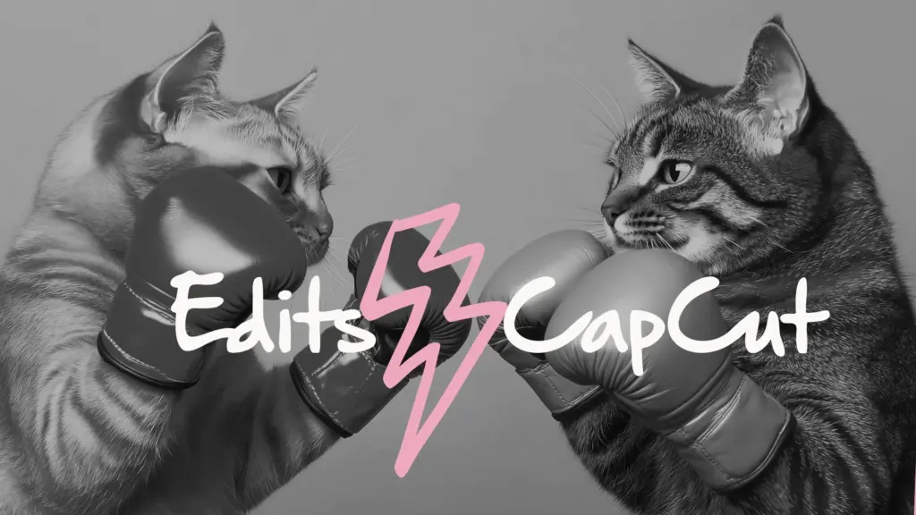 Edits vs. CapCut, zwei Katzen in Boxhandschuhen symbolisieren den Kampf um Contentcreator:Innen zwischen den beiden Apps