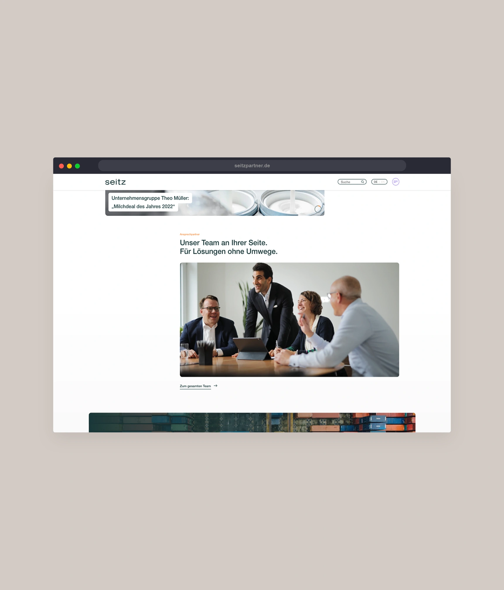 Ein Bild zeigt einen Ausschnitt der Seitz Website.