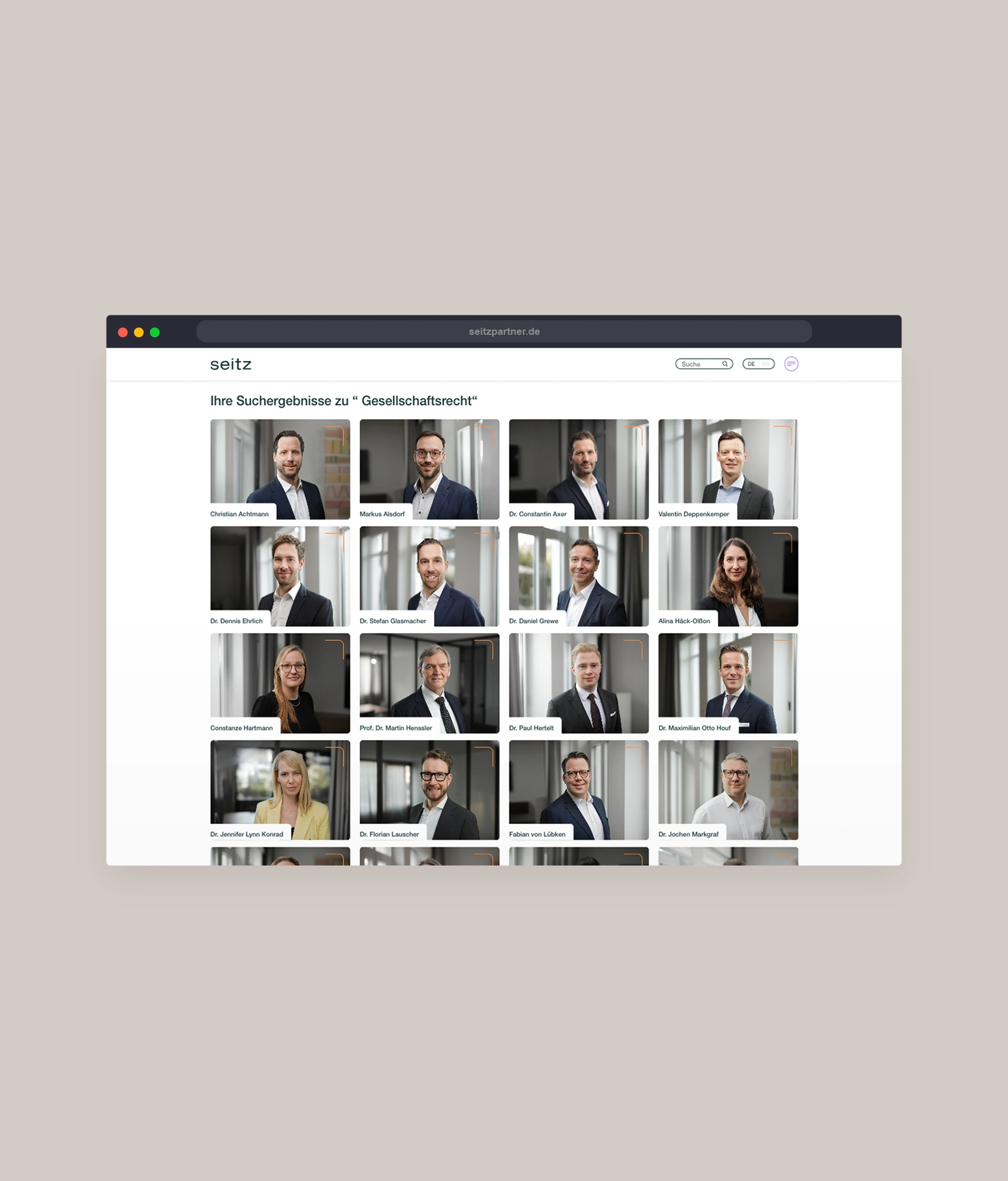 Ein Bild zeigt einen Ausschnitt der Seitz Website.