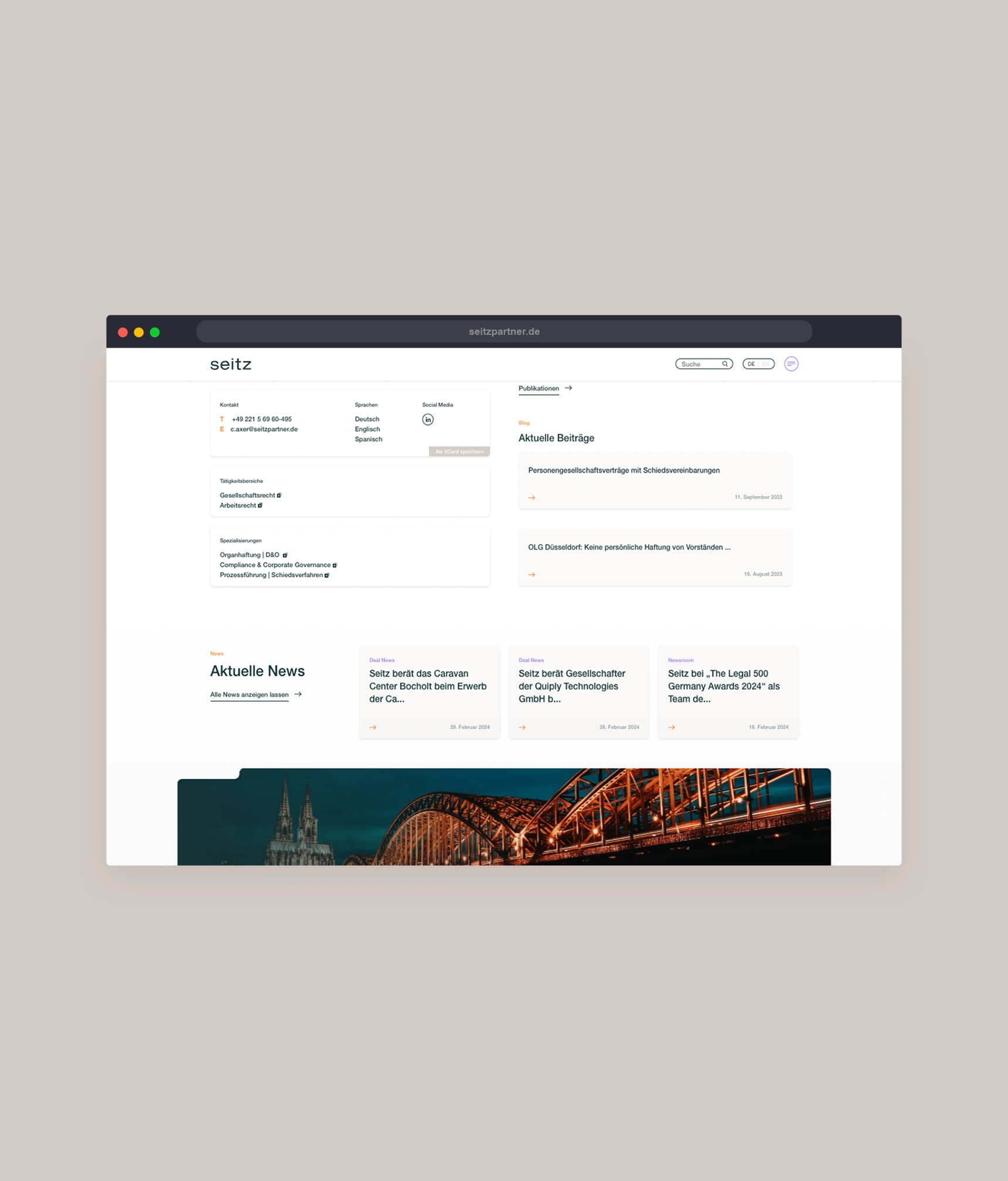 Ein Bild zeigt einen Ausschnitt der Seitz Website.